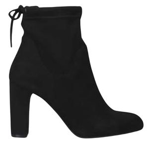 Black Suede Sock Block Heeled Bootie With Bow Tie